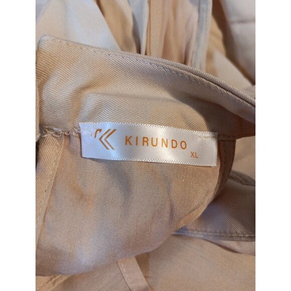 KIRUNDO Women's XL Apricot Summer Halter Neck Sleeveless Mini Dress Pleated NWT - Picture 7 of 9